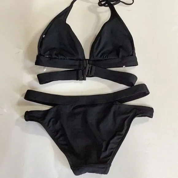 New. SEAFOLLY black strappy bikini set.Small. Retails $176